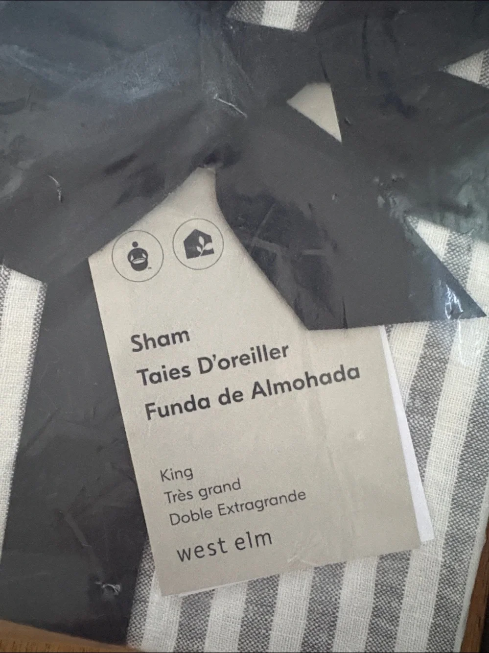 (2) WEST ELM linen striped king pillow shams